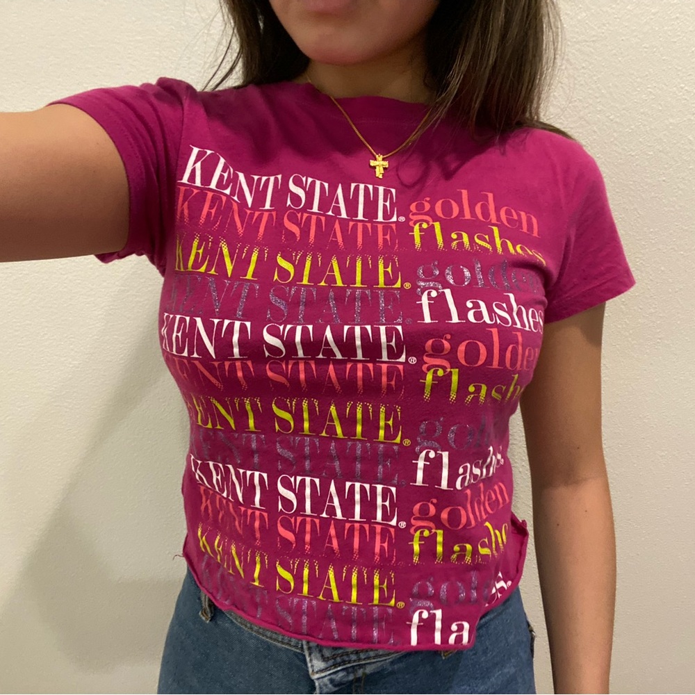 -pink cropped graphic baby tee